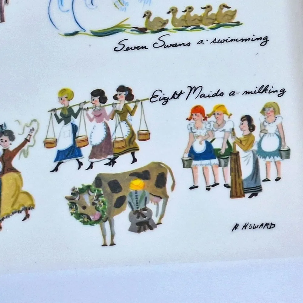 TWELVE DAYS OF CHRISTMAS SERVING TRAY VTG 1954 WAVERLY PRODUCTS MCM by H.Howard